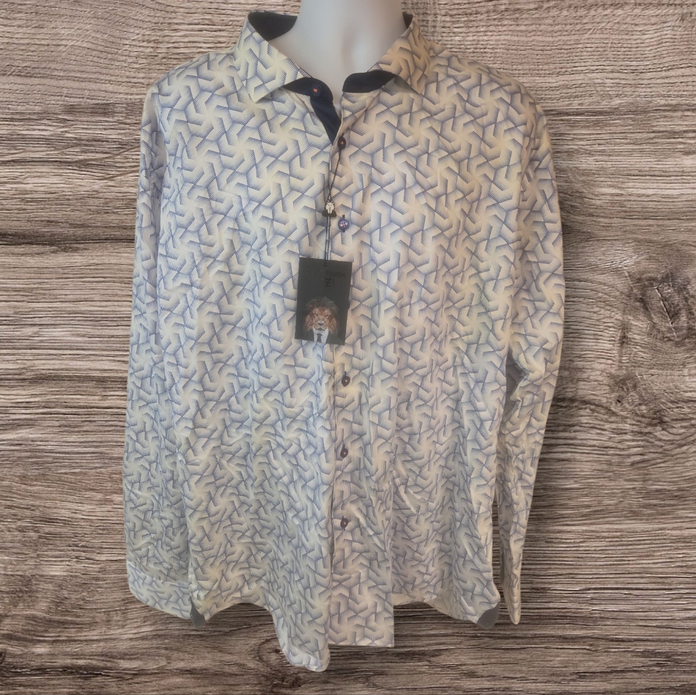 Maceoo Men's Einstein Pinwheal White & Blue Long Sleeve Shirt Size 4XL